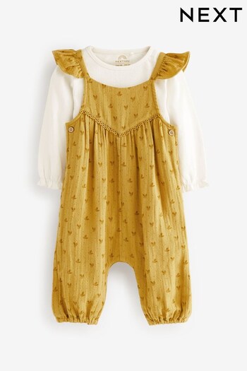 Ochre Yellow Baby Woven Dungarees and Bodysuit set (0mths-2yrs) (D70228) | £22 - £24