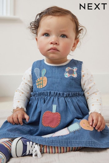 Denim Character Applique Baby Dress And Bodysuit (0mths-2yrs) (D70240) | £24 - £26