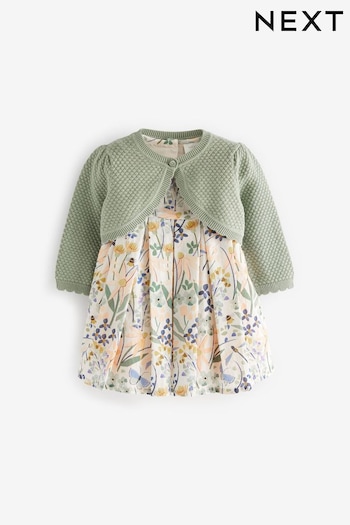 Sage Green Baby Woven Prom Dress and Cardigan (0mths-2yrs) (D70242) | £28 - £30