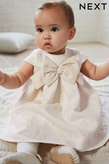 Cream Baby Prom Dress With Bow (0mths-2yrs) (D70244) | £36 - £38