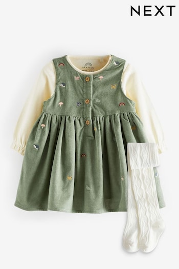 Green Baby Pinafore Dress And Bodysuit 3 Piece Set (0mths-2yrs) (D70246) | £23 - £25