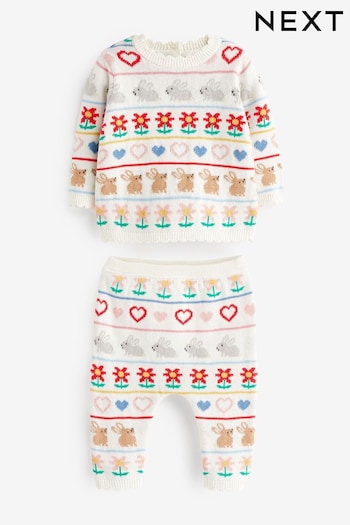 Bright Bunny Knitted Baby 2 Piece Set (0mths-2yrs) (D70252) | £20 - £22