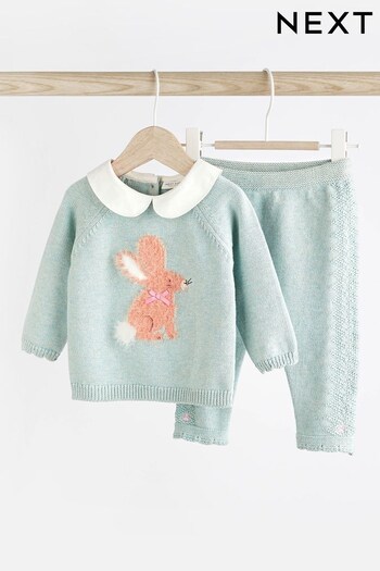Teal Blue Baby Knitted Collar Jumper & Leggings Beige Set (0mths-2yrs) (D70253) | £20 - £22