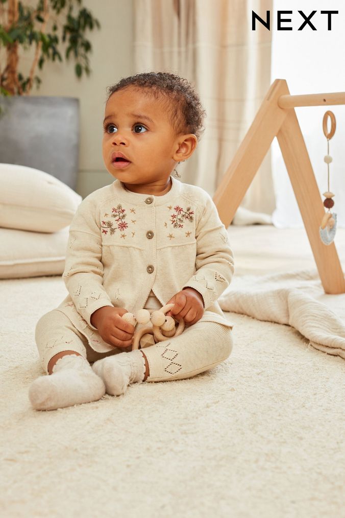 Neutral Knitted Baby Cardigan And Leggings 2 Piece Set (0mths-2yrs) (D70255) | £20 - £22