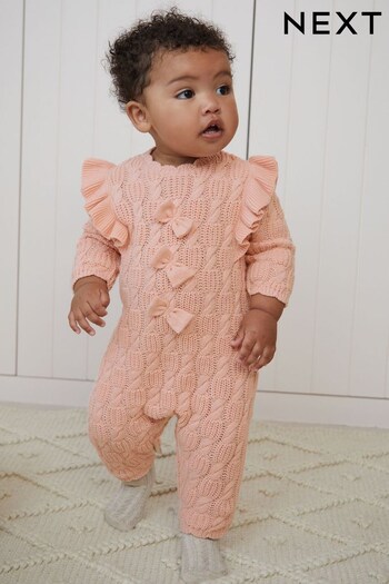 Pale Pink Baby Cable Knitted Rompersuit (0mths-2yrs) (D70259) | £18 - £20