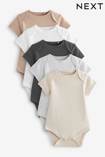 Neutral Essential Baby Short Sleeve Bodysuits 5 Pack (D70298) | £13 - £15