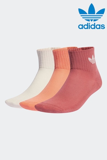 adidas Originals Pink Mid-Cut Ankle Socks - 3 Pairs (D70299) | £12