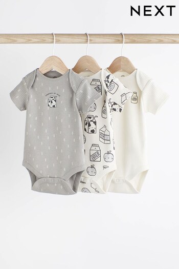Grey Baby Short Sleeve Rib Bodysuits 3 Pack (D70300) | £13 - £15