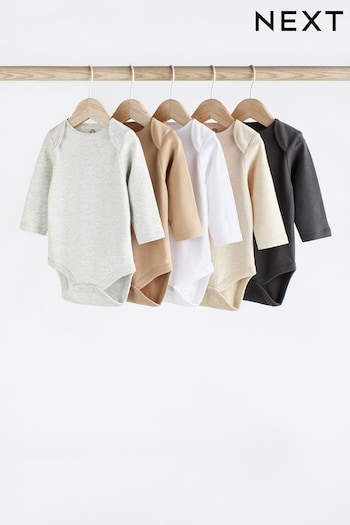 Neutral Essential Baby Long Sleeve Bodysuits 5 Pack (D70303) | £14 - £16