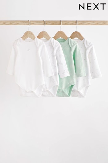 Mint Green 4 Pack Baby Printed Long Sleeve Bodysuits (D70304) | £10 - £12