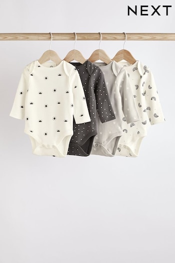 Monochrome 4 Pack Baby Printed Long Sleeve Bodysuits (D70305) | £10 - £12