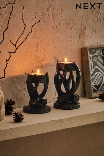 Bronze Antler Set Of 2 Tealight Candle Holder (D70379) | £22