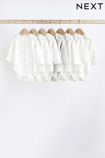 Delicate White Animal 7 Pack Baby Printed Long Sleeve Bodysuits (D70403) | £16 - £18