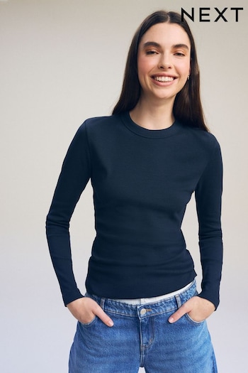 Navy Long Sleeve Ribbed Crew Neck Top (D70419) | £18