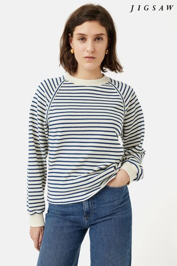 Jigsaw Blue Stripe Crew Neck Sweatshirt (D70466) | £79