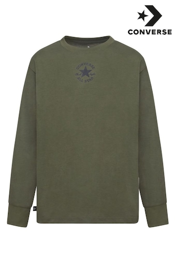 Converse Khaki Green Logo Long Sleeve T-Shirt (D70622) | £22