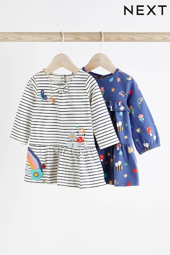 Navy Stripe Character Baby Jersey Frill Dress 2 Pack (0mths-2yrs) (D70655) | £17 - £19