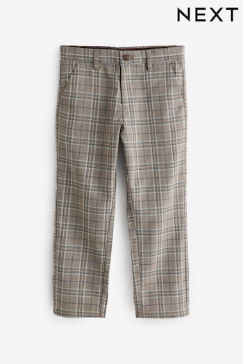 Grey/Stone Natural Formal Check Trousers (3-16yrs) (D70668) | £14 - £19