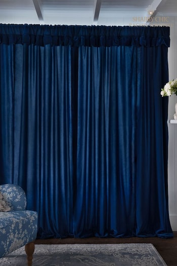 Shabby Chic by Rachel Ashwell® Blue Pencil Pleat Velvet Ruffle Lined Curtains (D70673) | £70 - £170