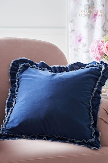 Shabby Chic by Rachel Ashwell® Navy Blue Velvet Ruffle Square Jewel Cushion (D70734) | £35
