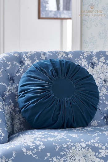 Shabby Chic by Rachel Ashwell® Navy Blue Velvet Ruffle Jewel Round Cushion (D70735) | £32