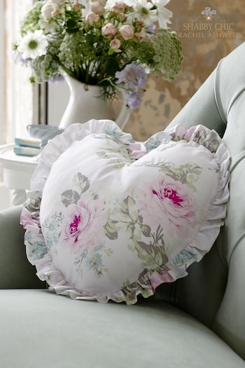 Shabby Chic by Rachel Ashwell® Royal Bouquet Pink Ruffle Heart Shabby Love Cushion (D70743) | £25