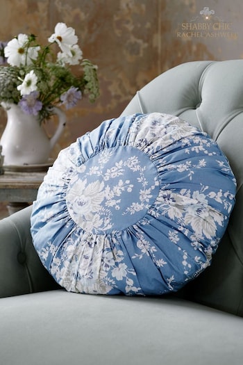 Shabby Chic by Rachel Ashwell® Garden Floral Blue Ruched Round Cushion (D70746) | £28