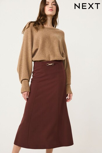 Chocolate Brown Buckle Detail Midi Skirt (D71050) | £40