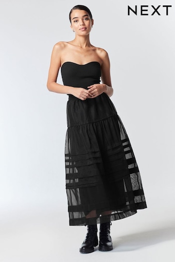 Black Organza Midi Tiered Skirt (D71054) | £34