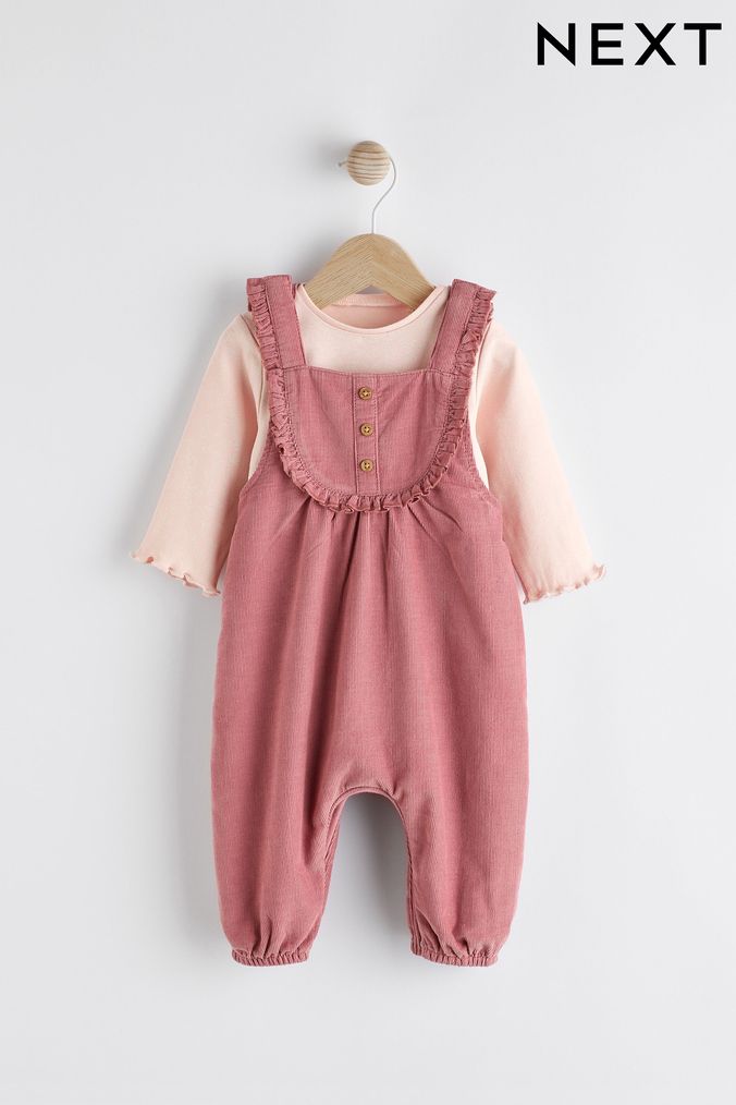Pink Baby Cord Dungaree and Bodysuit (0mths-3yrs) (D71288) | £19 - £21