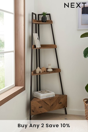 Dark Bronx Chevron Oak Effect Corner Ladder Shelf (D71289) | £275