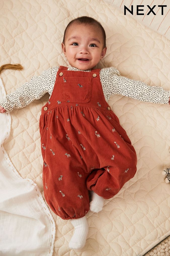 Rust Brown Baby Cord Dungaree and Bodysuit (0mths-3yrs) (D71291) | £20 - £22