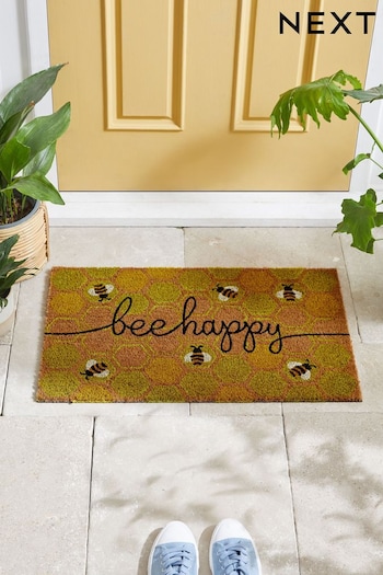 Yellow Bee Happy Doormat (D71315) | £14