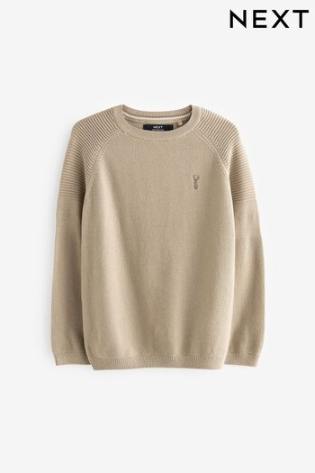 Neutral With Stag Textured Crew Jumper (3-16yrs) (D71348) | £12 - £17