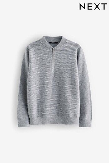 Grey Zip Collar Knitted Polo Silver Shirt (3-16yrs) (D71366) | £12 - £17