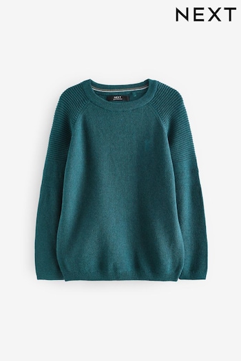 Teal Blue With Stag Textured Crew Jumper (3-16yrs) (D71511) | £11 - £16