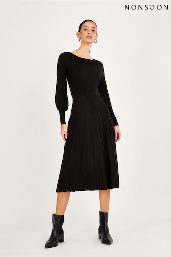 Monsoon Pleat Trim Black Midi Dress (D71597) | £75