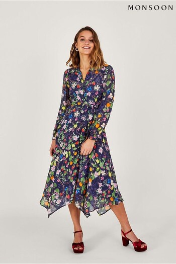 Monsoon Blue Freida Print Shirt met Dress (D71608) | £125