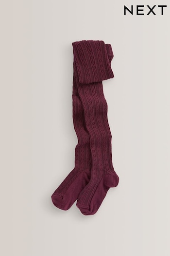 Berry Red Cotton Rich Cable Tights (D71631) | £5 - £7