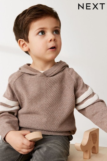 Taupe Brown Knitted Textured Hoodie (3mths-7yrs) (D71633) | £15 - £17