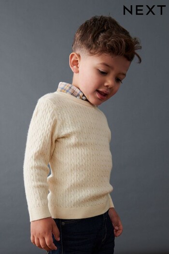 Ecru Mock Shirt Cable Jumper (3mths-7yrs) (D71641) | £16 - £18