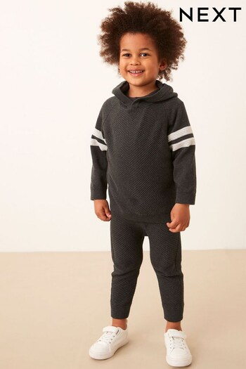 Charcoal Grey Knitted Textured Hoodie organisch and Joggers Set (3mths-7yrs) (D71644) | £24 - £28