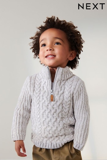 Grey Zip Neck Chunky Cable Jumper (3mths-7yrs) (D71647) | £15 - £19