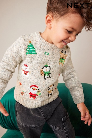 Grey Embroidered Knitted Christmas Jumper (3mths-7yrs) (D71659) | £16 - £18