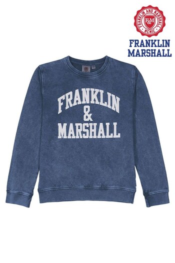 Franklin & Marshall Blue Vintage Arch Crew Sweat Top (D71712) | £30 - £36