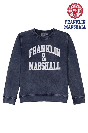 Franklin & Marshall Blue Vintage Arch Crew Sweat Top (D71713) | £30 - £36