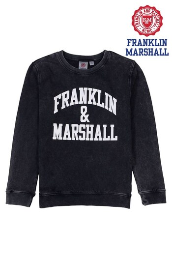 Franklin & Marshall Black Vintage Arch Crew Sweat Top (D71714) | £30 - £36