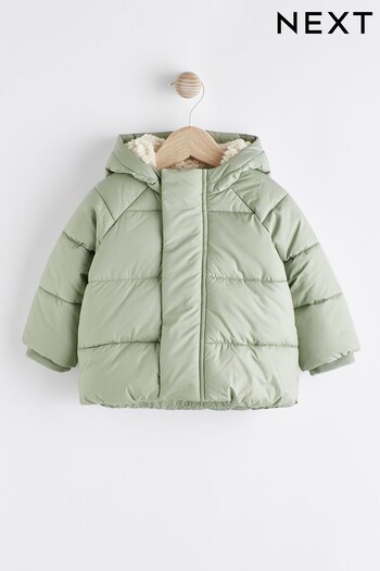 Sage Green Baby Hooded Puffer Jacket (0mths-2yrs) (D71806) | £20 - £22