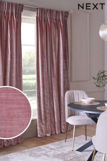 Rose Pink Collection Luxe Heavyweight Lined Plush Velvet Pencil Pleat Curtains (D71809) | £100 - £260