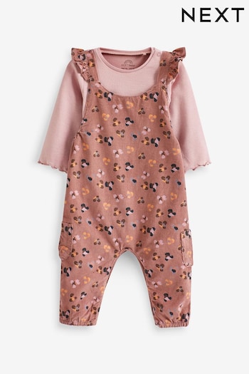 Rust Orange/Pink Baby Floral Ditsy Cord Dungaree and Bodysuit (0mths-3yrs) (D71949) | £19 - £21